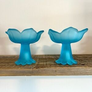 Westmoorland Blue Satin Lotus flower candle holders